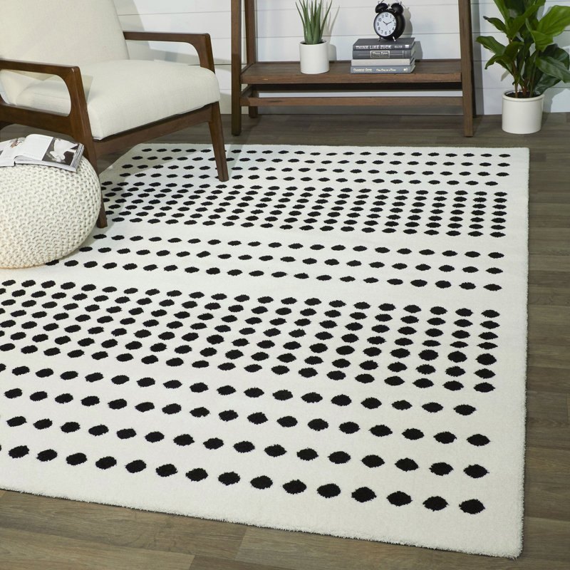 Latitude Run® Donagene Polka Dots White/Black Area Rug Wayfair